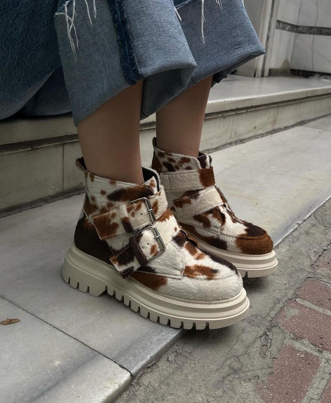 Cow print boots