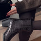 Pointed croc half boots