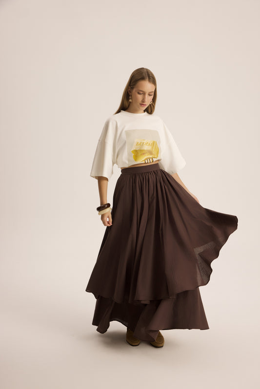 Pleated Layered Maxi Skirt
