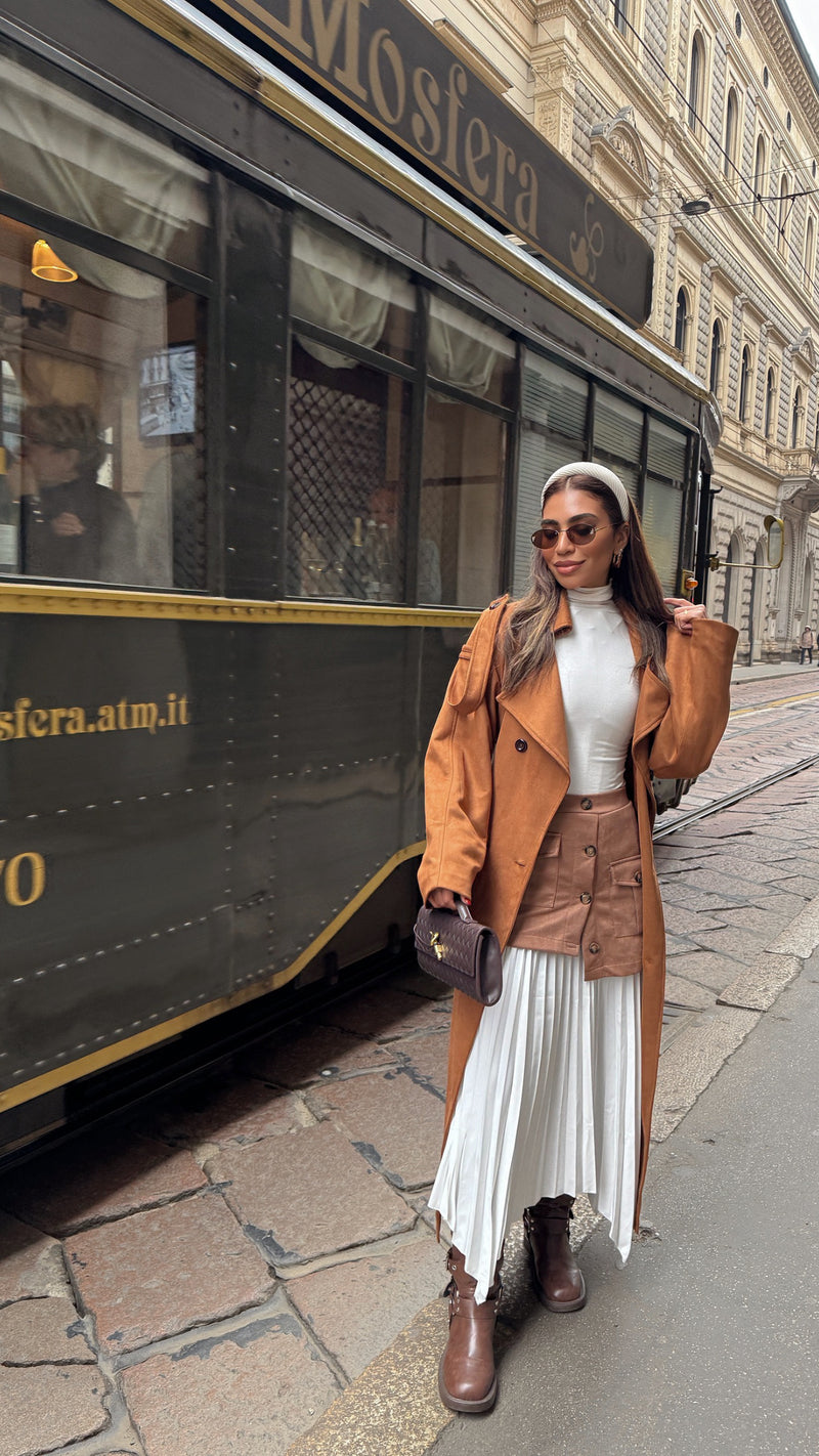 Half Suede pleated skirt