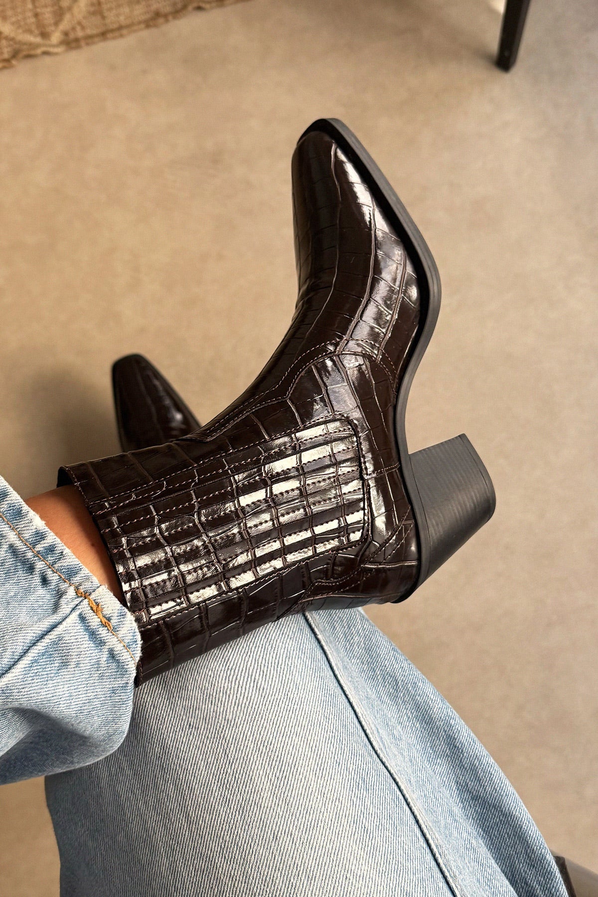 Pointed croc half boots