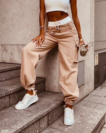 Philomena Cargo Pants with white band