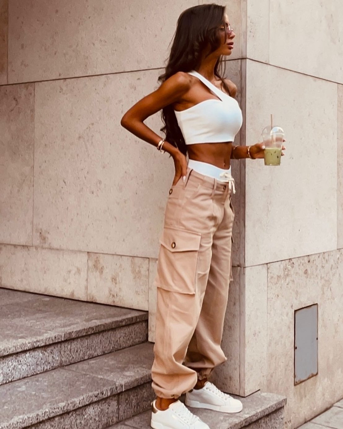 Philomena Cargo Pants with white band